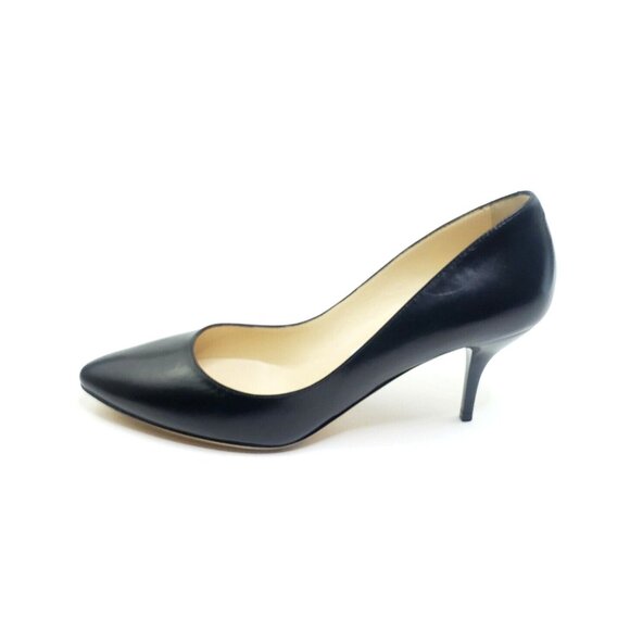 Jimmy Choo Pointed Toe Pumps Kitten Heel Black Leather Womens EUR 37.5/ 7.5